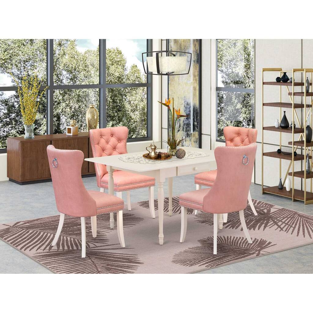 5-Piece Linen White Finish Solid Wood Top - Rectangular Upholstered Dining Room Set (Seats- 4)