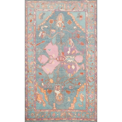 Hand Knotted Oriental 100% Wool Carpet Transitional Geometric Navy Blue & Blues Oushak Area Rug - 6' 10'' X 4' 1''
