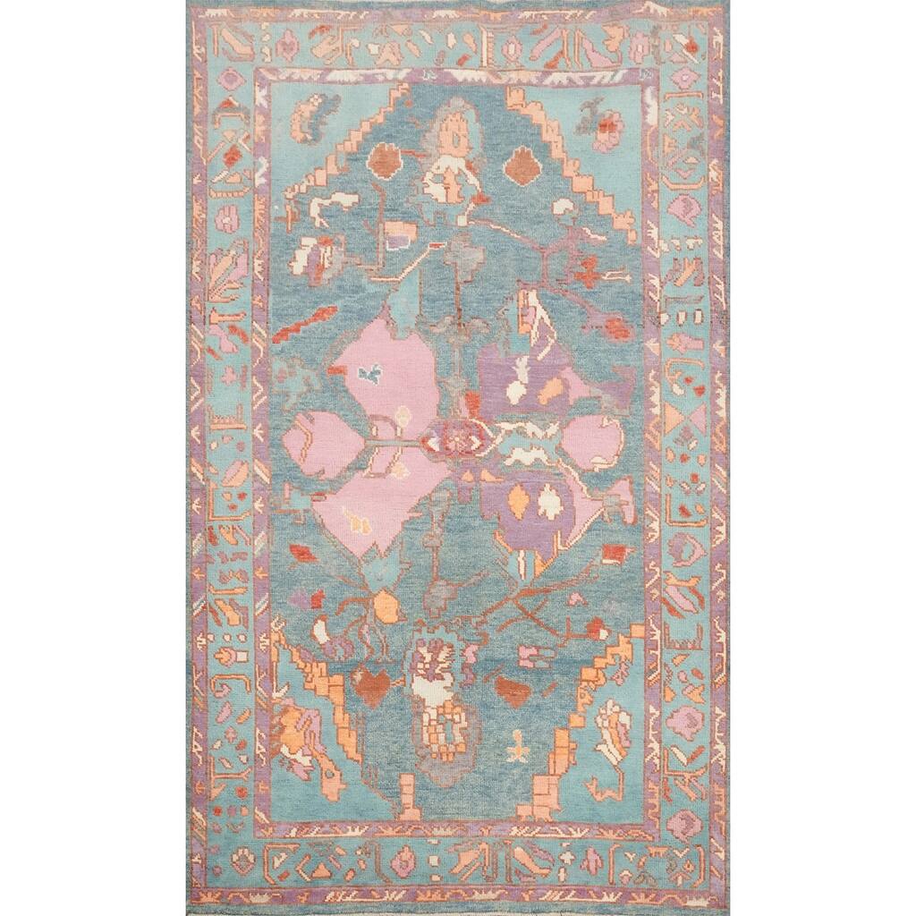 Hand Knotted Oriental 100% Wool Carpet Transitional Geometric Navy Blue & Blues Oushak Area Rug - 6' 10'' X 4' 1''