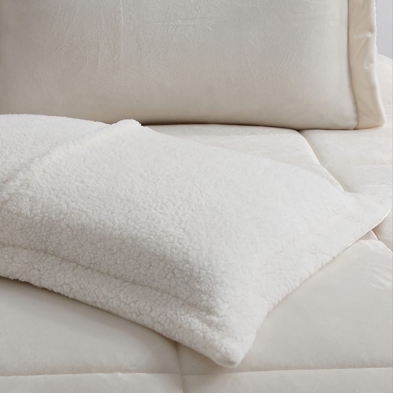 Swift Home Reversible Micromink and Sherpa Down Alternative Bedding Comforter Set - Ivory - Full