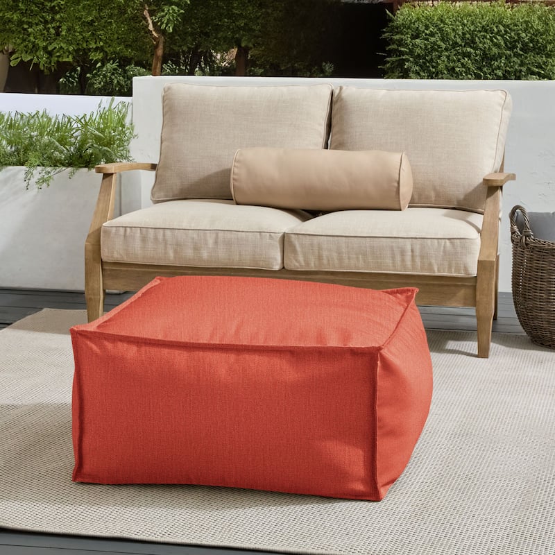 Sorra Home Sunbrella Outdoor Top Stitch Solid Bean Pouf - Canvas Persimmon - Large