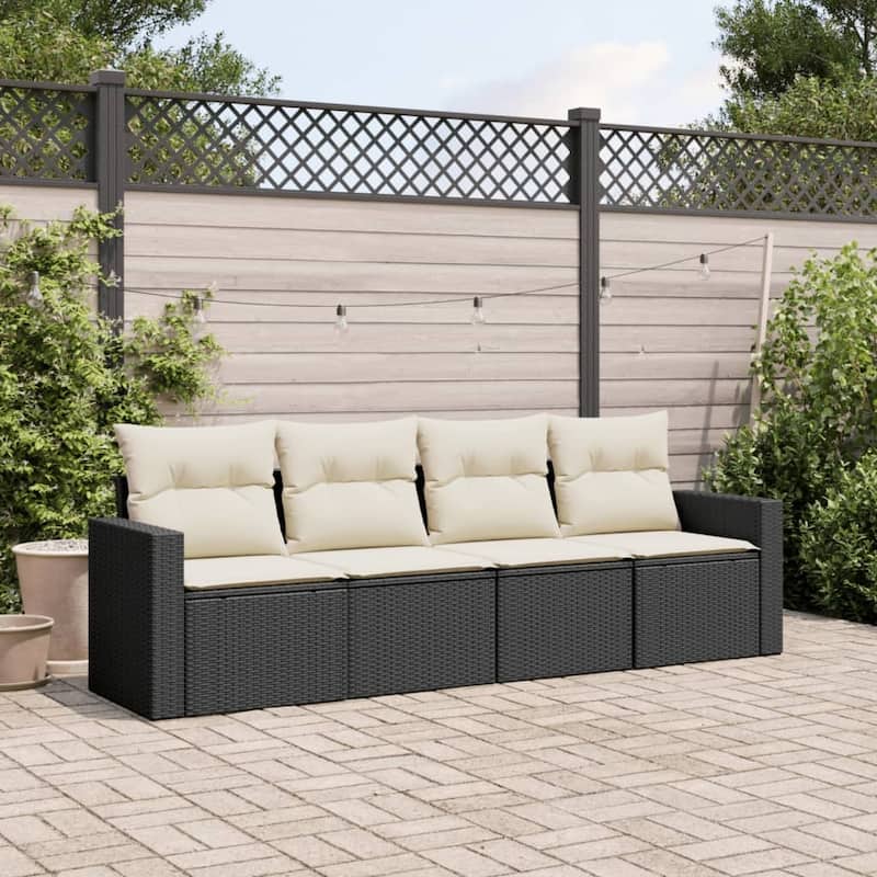 vidaXL Garden Sofa Set PE Rattan 4 Piece Set Modular - Black and Cream - 94.9 x 24.4 x 27.2 in (W x D x H)