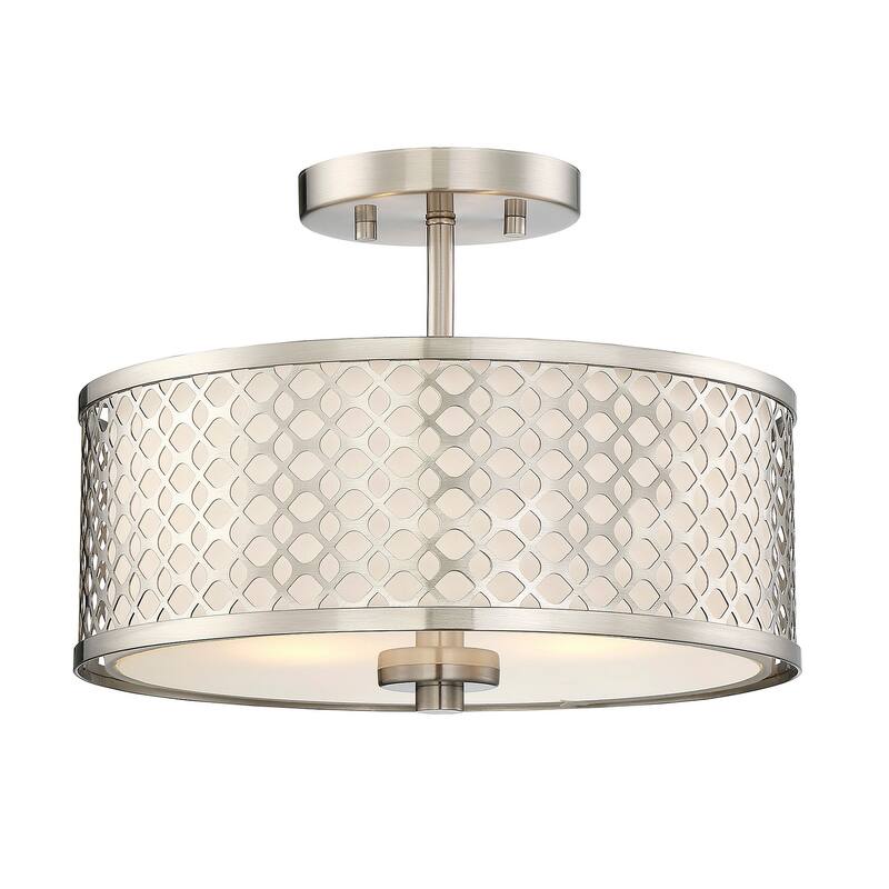 Bellevue 2 Light 13" Wide Semi-Flush Drum Ceiling Fixture - Brushed Nickel