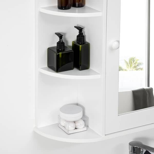 HOMCOM Wall Mounted Bathroom Cabinet With Mirrored Door – 6 Shelves, White, 60x14.5x49.4 Cm