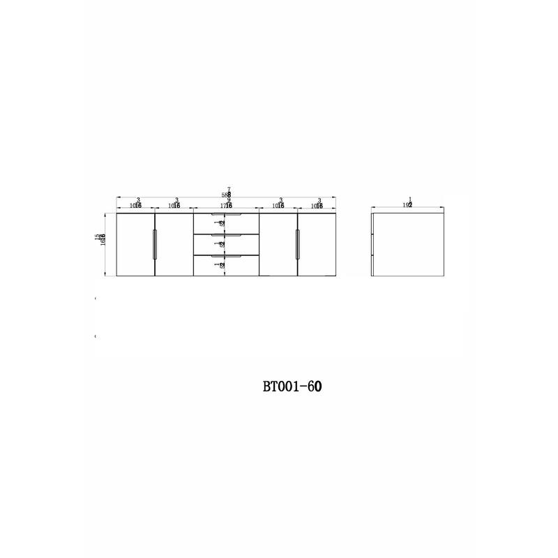 Noble 60" Wall Mounting Vanity with Reinforced Acrylic Double Sink