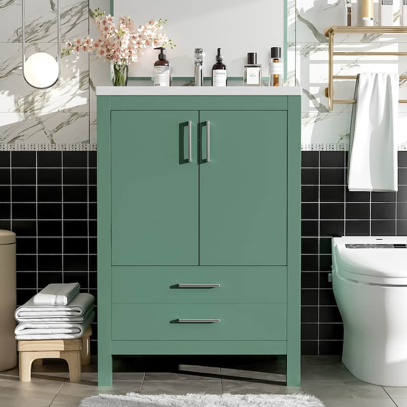 Bathroom Vanity with Sink Top Combo, Storae Cabinet with Soft Closing Doors, Single Sink Cabinet with Drawer and Storage Shelf