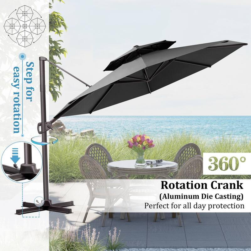 VredHom 11.5FT Dual Wind Vent Offset Cantilever Patio Umbrella with Base
