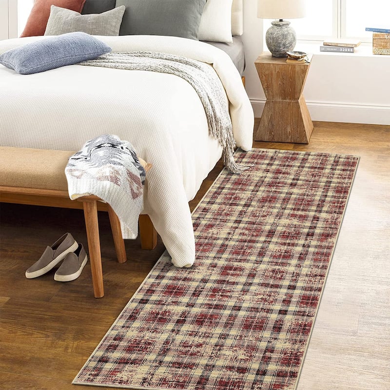 Garvee Earthy Plaid Soft Low Pile Foldable Area Rug
