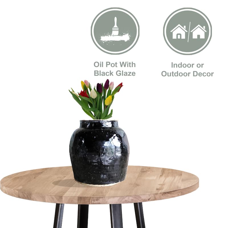 Artissance Large Vintage Oil Pot With Black Glaze, 11 Inch Tall (Size & Finish Vary)