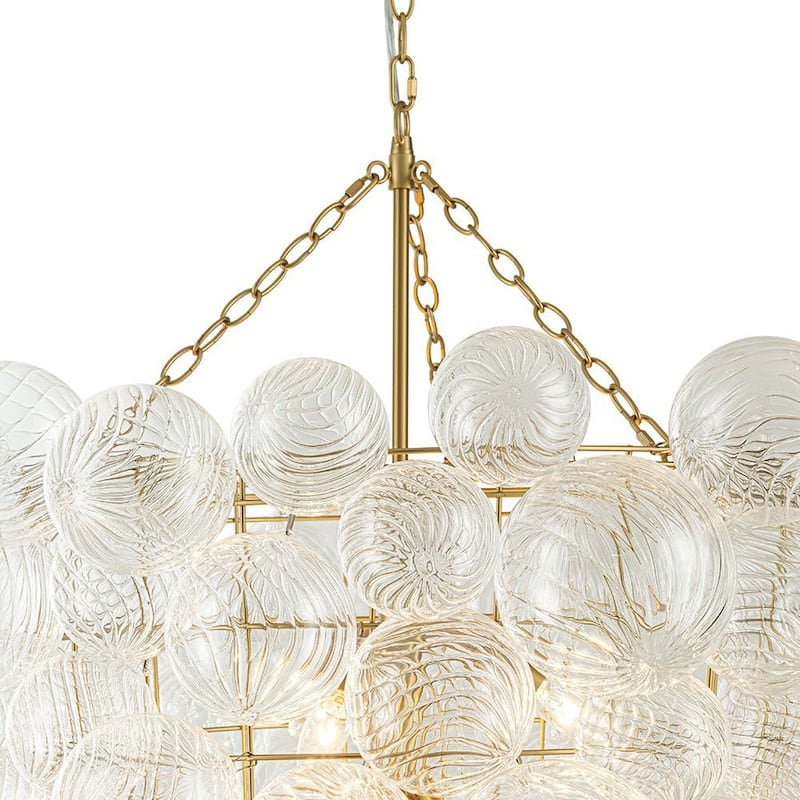 Brass 12-Light Swirled Glass Ball Grape Loft Bubble Chandelier