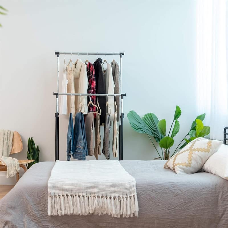 Single Rod Height Adjustable Clothes Rack with Lockable Wheels