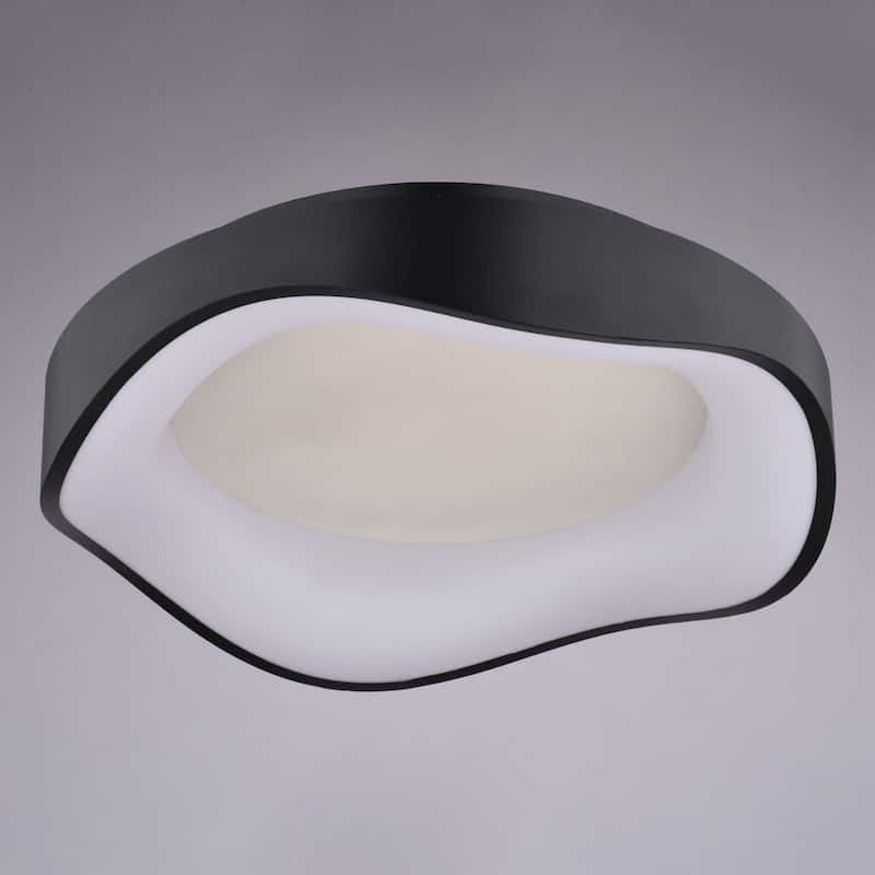 Bowen 1-Light Black Modern Round LED Flush Mount Lighting Fixture, White Frosted Shade Low Ceilings, Hallway, Kitchen