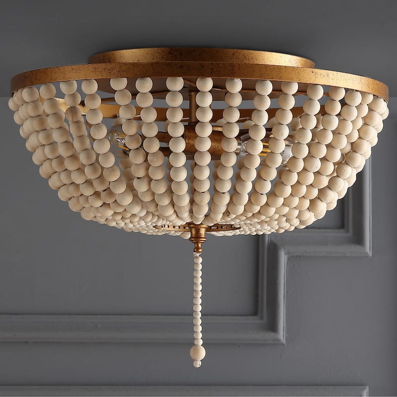 Allie Wood Beaded/Metal LED Flush Mount, by JONATHAN Y