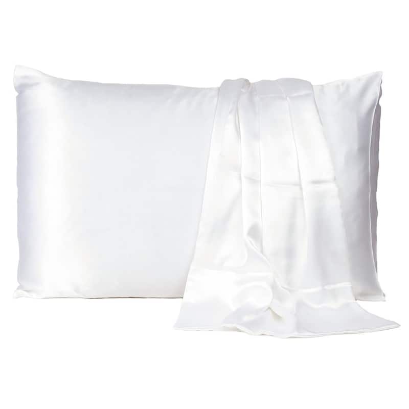 HomeRoots White Dreamy Set Of 2 Silky Satin Queen Pillowcases