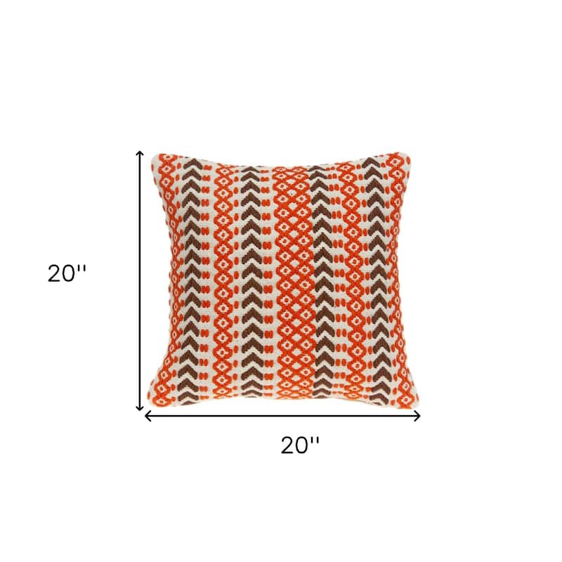 HomeRoots 20" Beige and Orange Striped Cotton Blend Throw Pillow