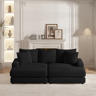Lazy Sectional Sofa Zen Chair Sets 3-seat Black Corduroy Couch
