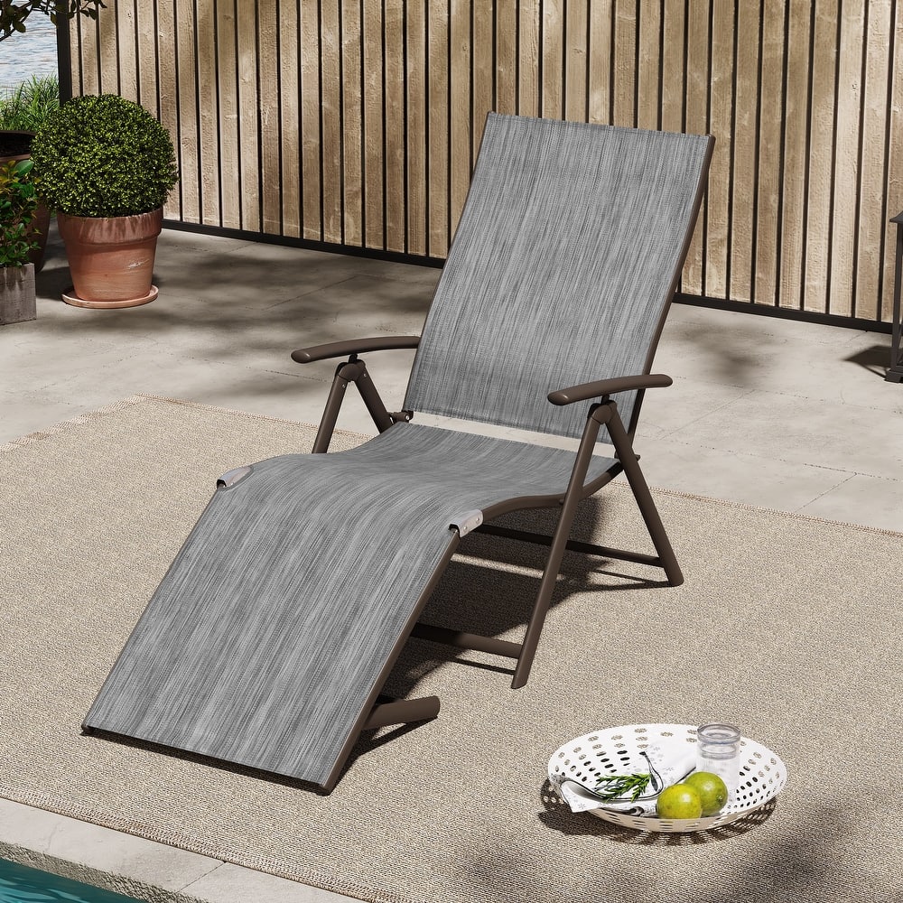 VredHom Outdoor Aluminum Portable Folding Chaise Lounge Chair - 70" L x 20" W x 14" H
