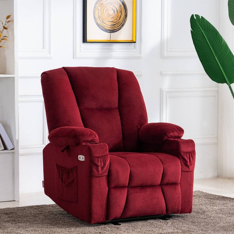 MCombo Electric Power Recliner Chair with Massage & Heat, Plush Fabric 8015