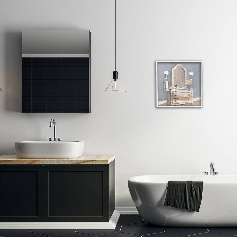 Stupell Bathroom Sink & Mirror Framed Giclee Art Design By Charlene Olson