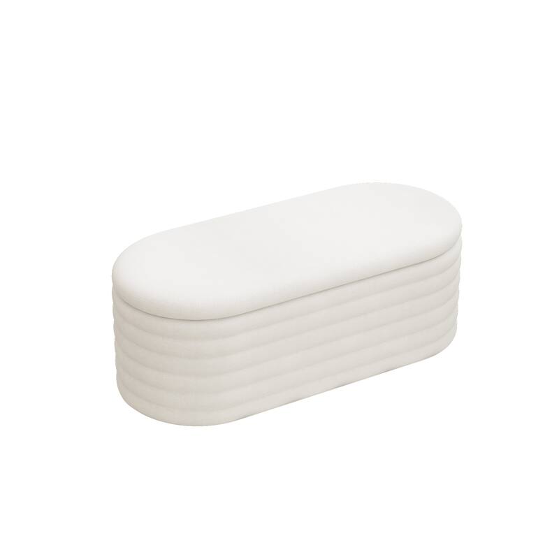 Storage Chenille Ottoman Bench Upholstered Fabric Storage Bench End of Bed Stool with Safety Hinge for Bedroom, Living Room