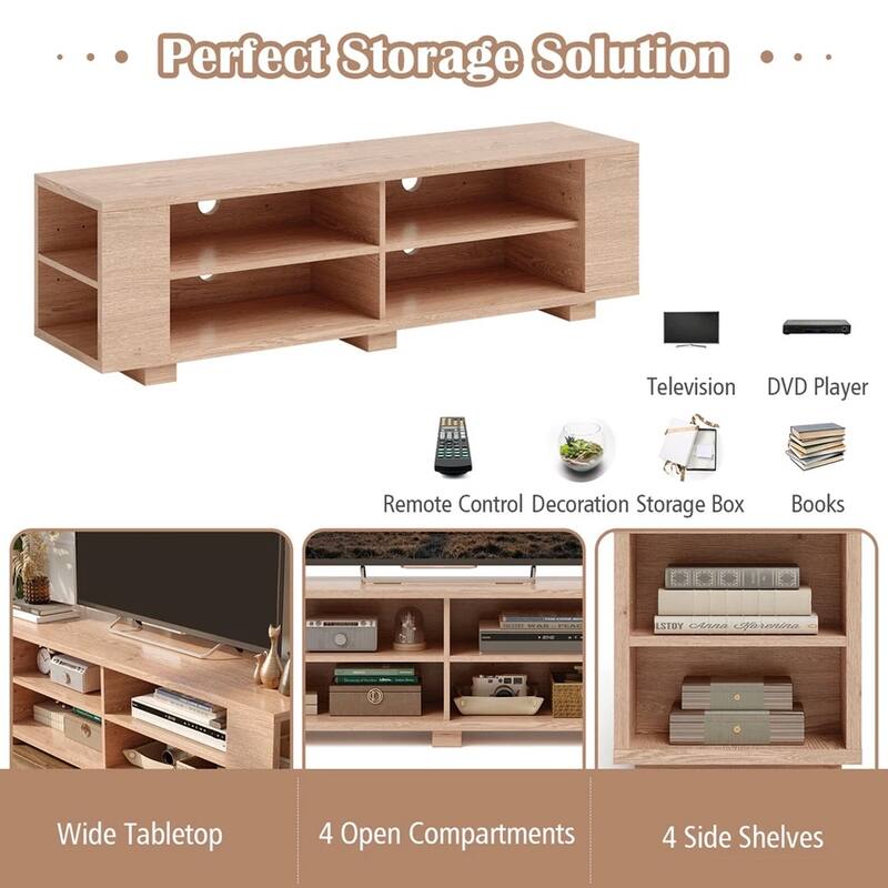 59" Living Room TV Stand Console W/ Adjustable Shelf Natural - 58 inches