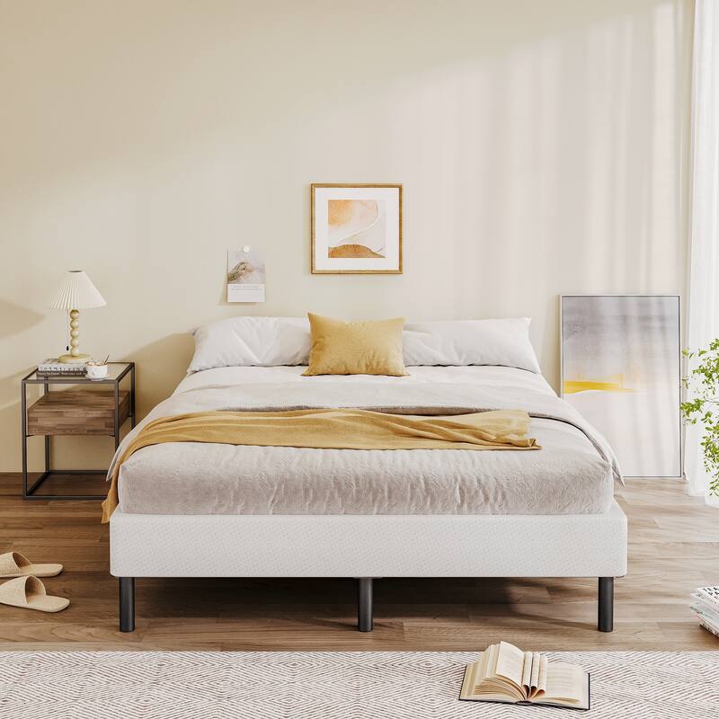 14" High Legs Included Metal Box Spring With Frabric Cover, Sturdy Mattress Foundation, Easy Assembly