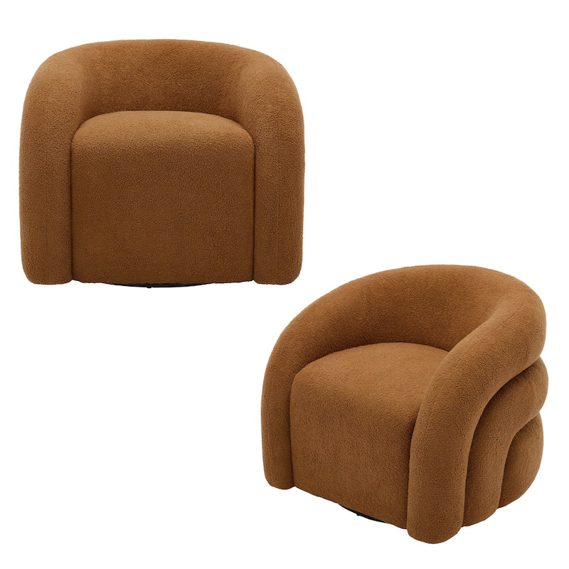 Boucle Swivel Accent Chair Round Barrel Armchair Set of 2
