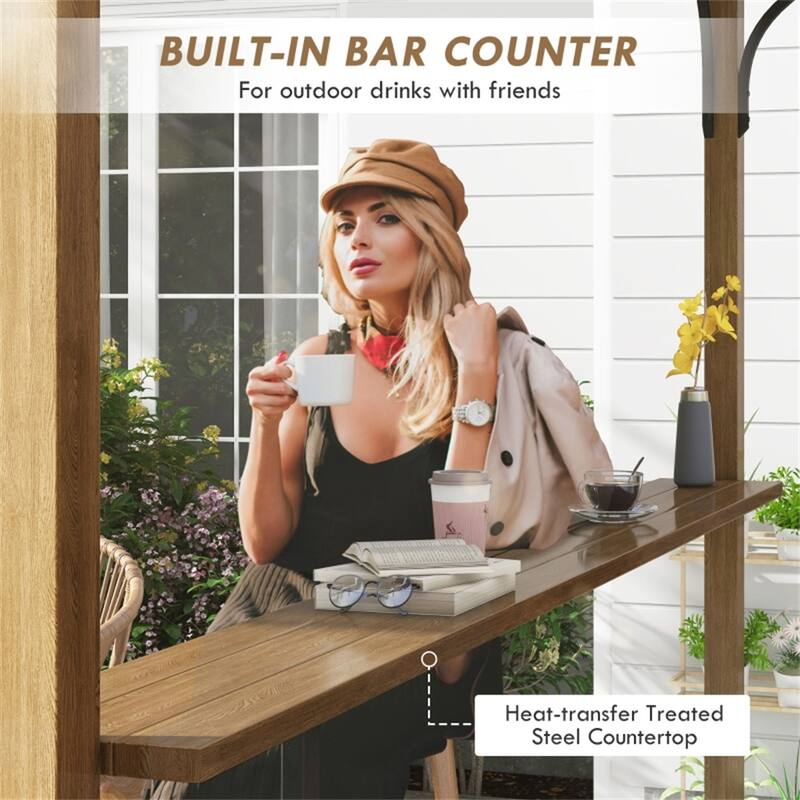 Premium Outdoor Gazebo with Integrated Bar Counter Natural/Beige Pergola with UV-Protective Mesh Canopy