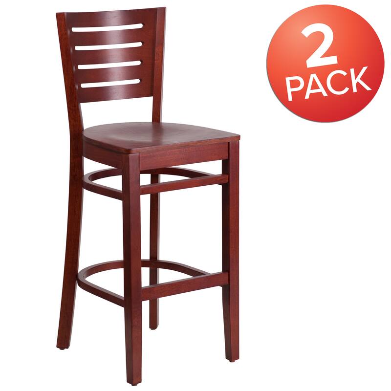2 Pk. Darby Series Slat Back Wooden Restaurant Barstool - 16.75"W x 18"D x 43.5"H - 16.75"W x 18"D x 43.5"H - Mahogany Wood Seat/ Mahogany Wood Frame