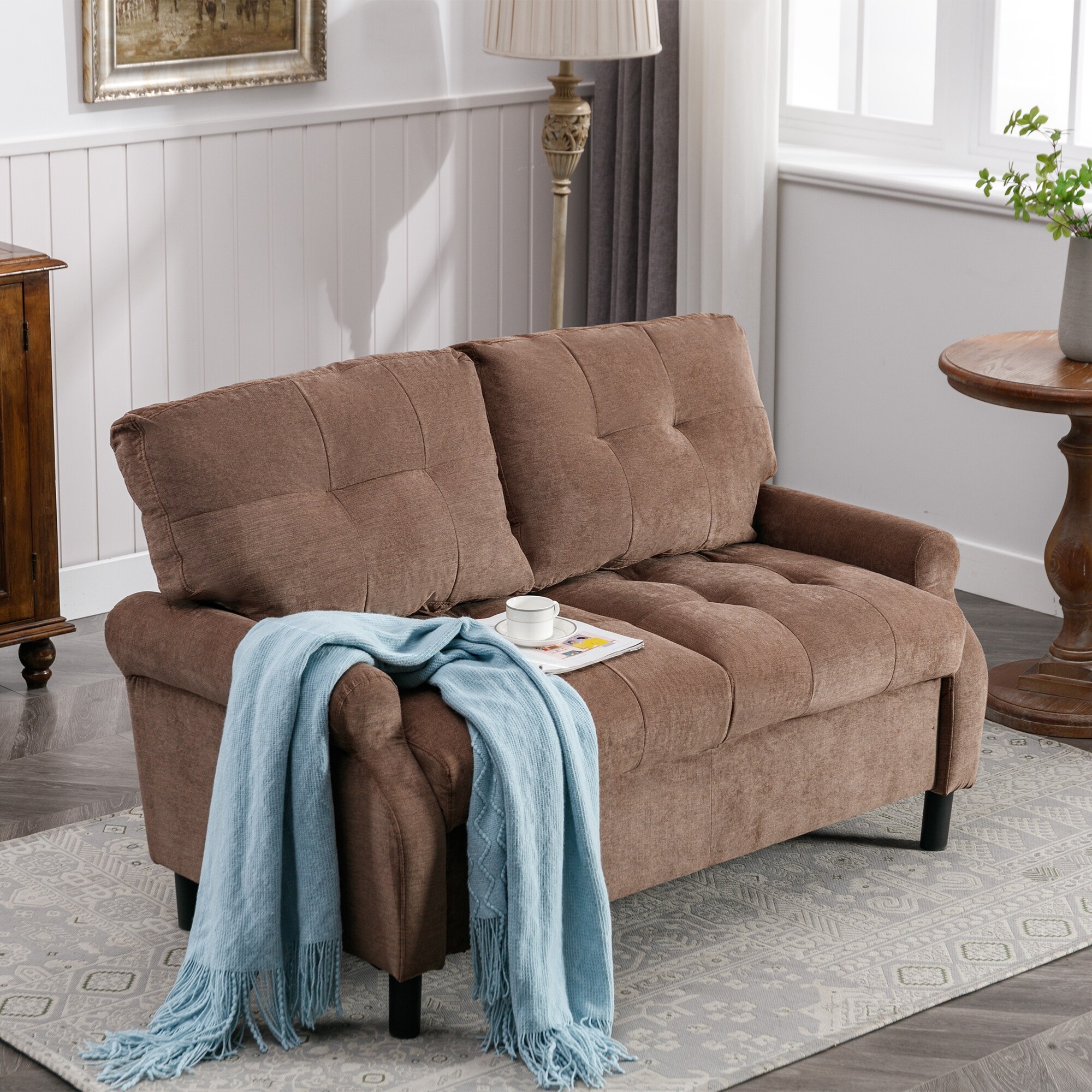 Modern Wooden Loveseat Sofa for Living Spaces Soft Backrest
