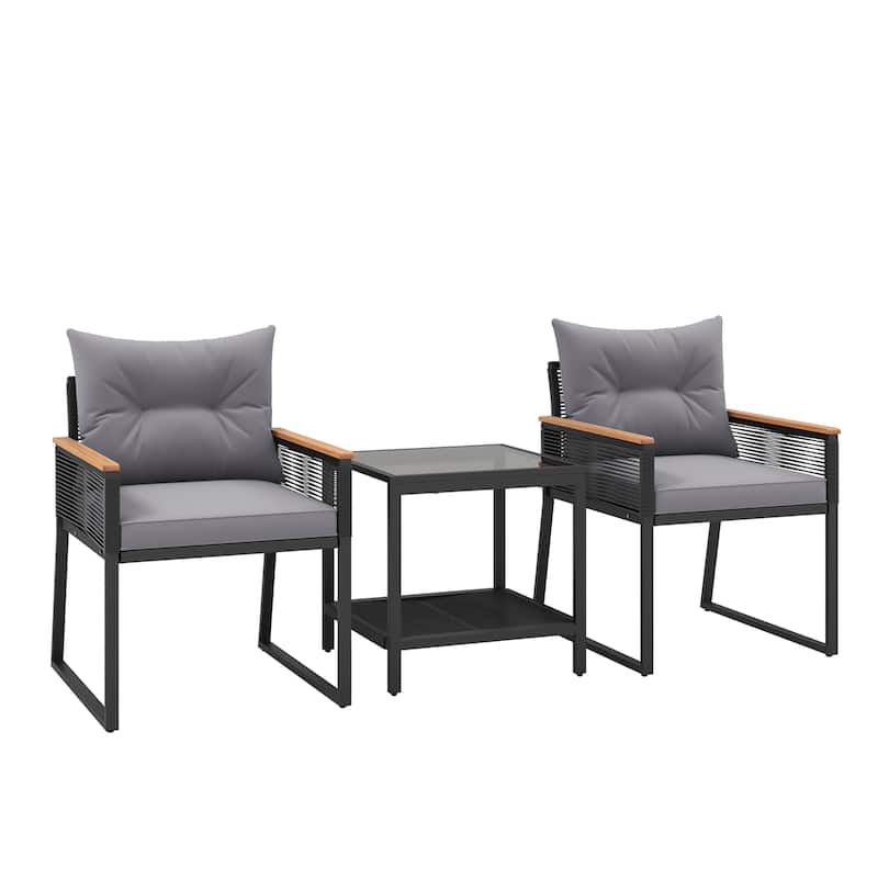 Gymax 3 PCS Patio Furniture Set PE Rattan Wicker Chairs w/ 2 Tier
