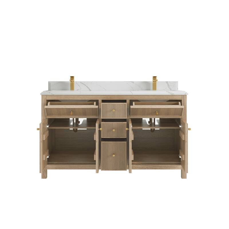 Willow Collections 60 in. W x 22 in. D Sonoma Teak Double Sink Bathroom Vanity with Countertop