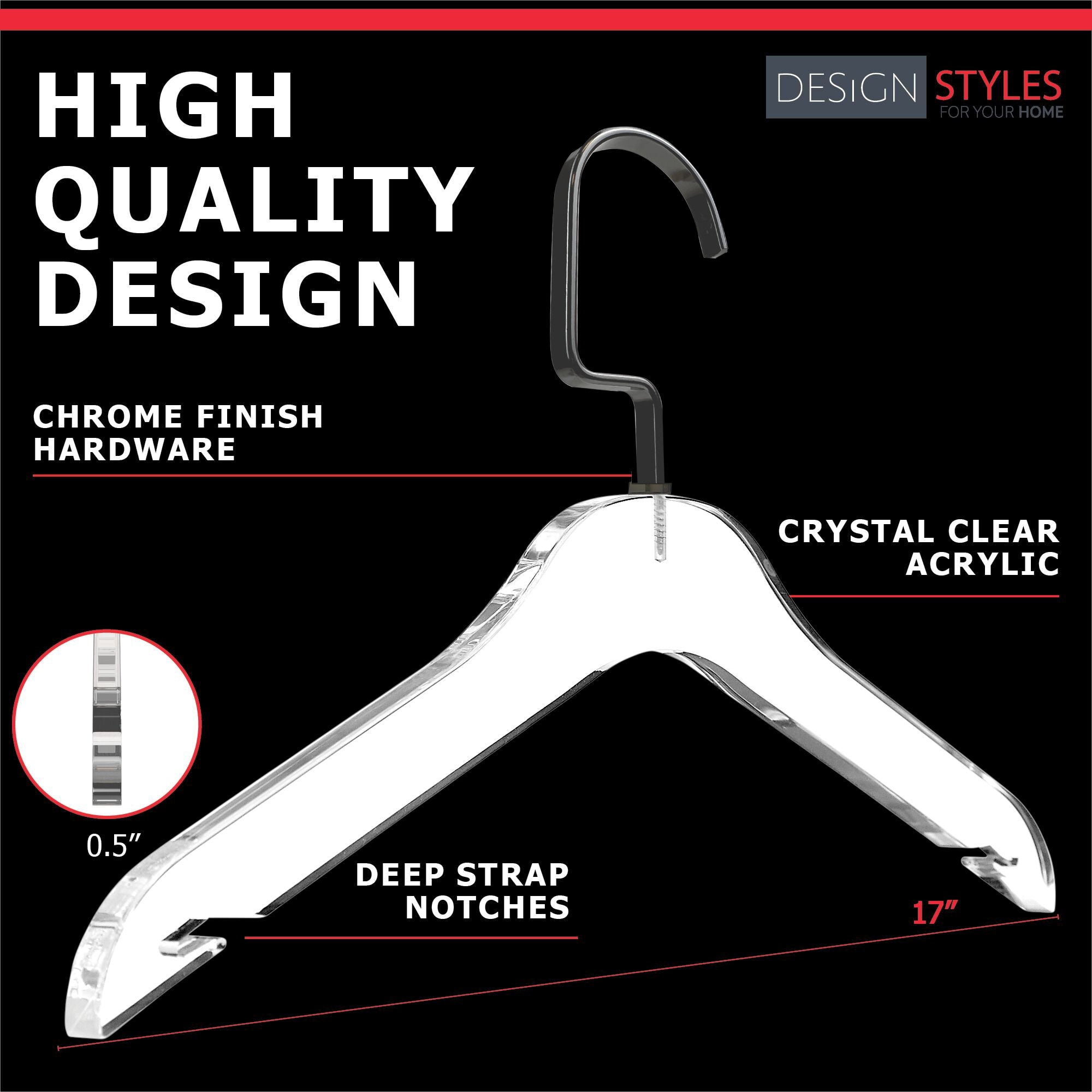 Perfecasa Crystal Acrylic Clear Plastic Clothes Bottom 14 Inches Hange