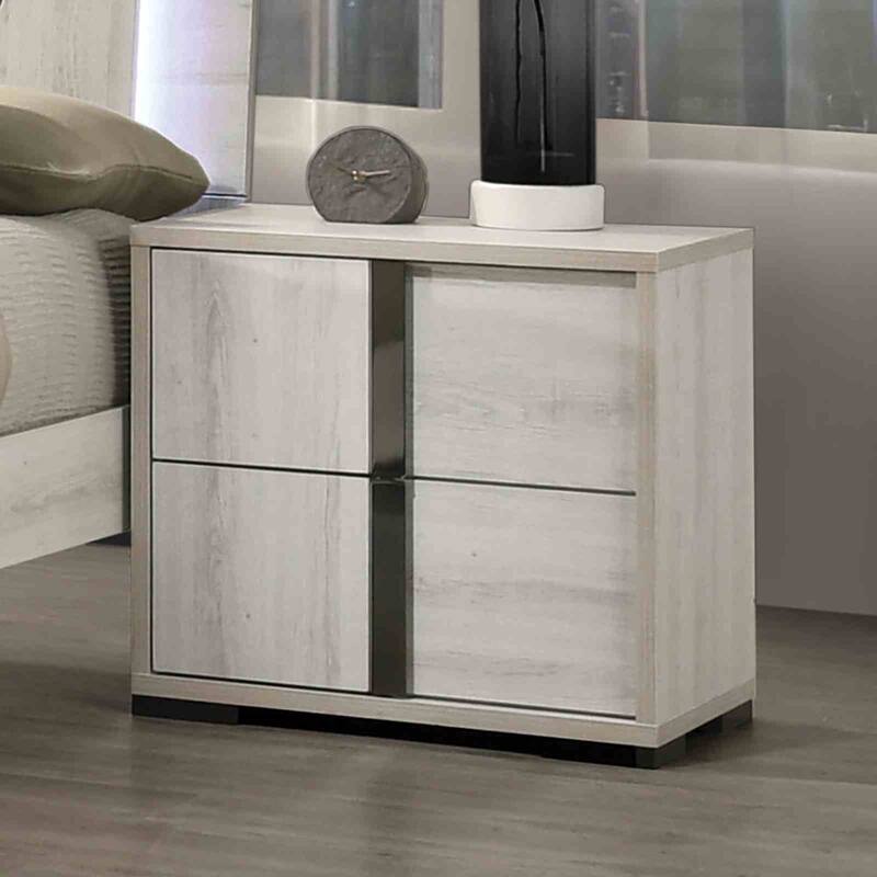 Contemporary White Wash Finish 4Pc Bedroom Set with LED Headboard Bed Nighstand Mirror Dresser