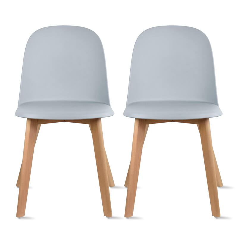 Set of 2 Modern Plastic Side Chairs with Wire Chrome Legs Ergonomic Dining Chairs for Kitchen, Dining Room, Office & Living Room - Grey