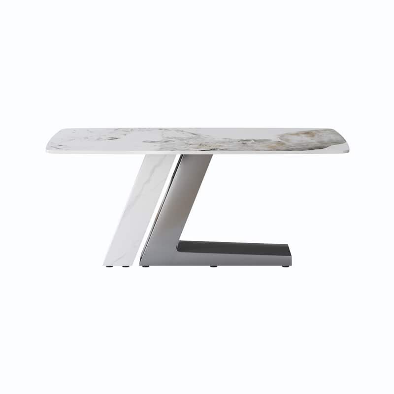 Slate Dining Table Faux Marble Table with Z shape Stainless Steel Pedestal