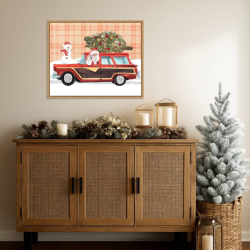 Santa on Wheels I by Annie Warren (28 x 23 in.), Framed Canvas Wall Art Print - Sylvie Natural