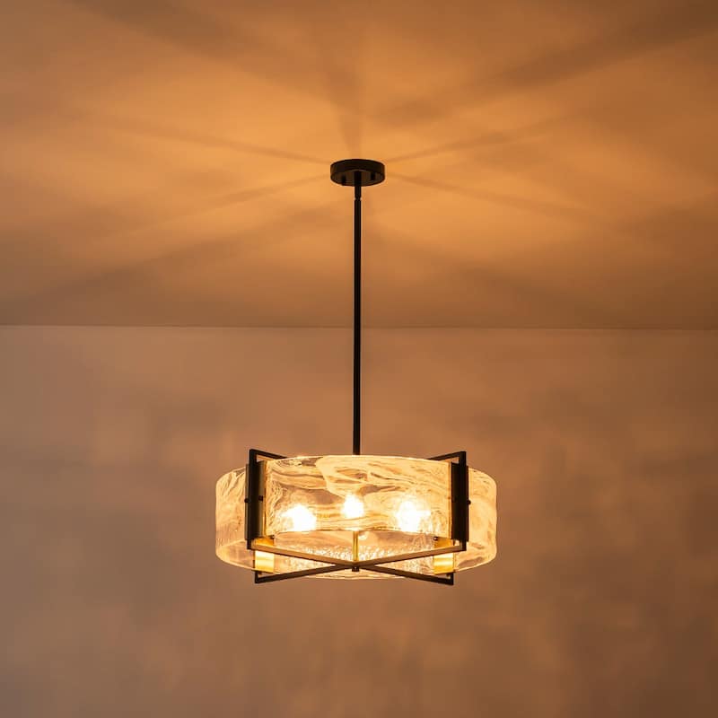 Modern Dining Room 6-Light Glazed Glass Drum Pendant Chandelier - 23.6in