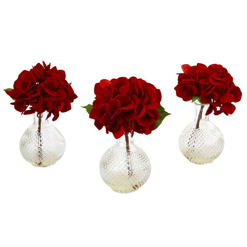 Red Artificial Flowers Vase Set - Home Decor Accent - 3 Flower Arrangements for Table Centerpiece - 8