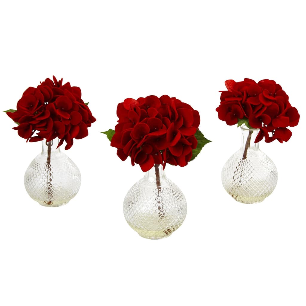 Red Artificial Flowers Vase Set - Home Decor Accent - 3 Flower Arrangements for Table Centerpiece - 8
