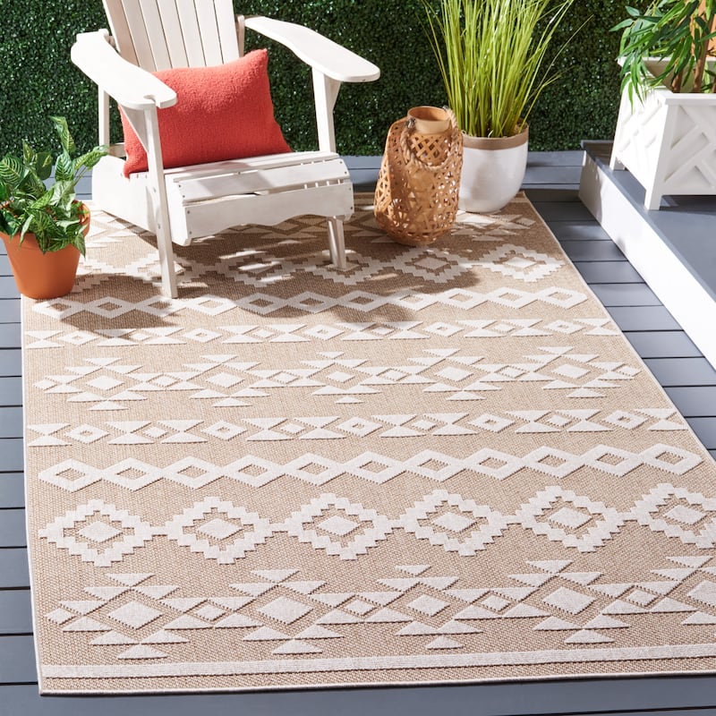SAFAVIEH Global Kerttu Indoor/Outdoor Waterproof Rug - 6'7" Square - Beige/Ivory
