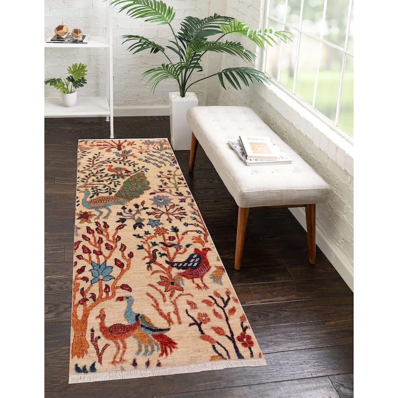 Classic Ziegler Jabari Beige Rust Hand-Knotted Wool Runner - 2'1'' x 4'11''
