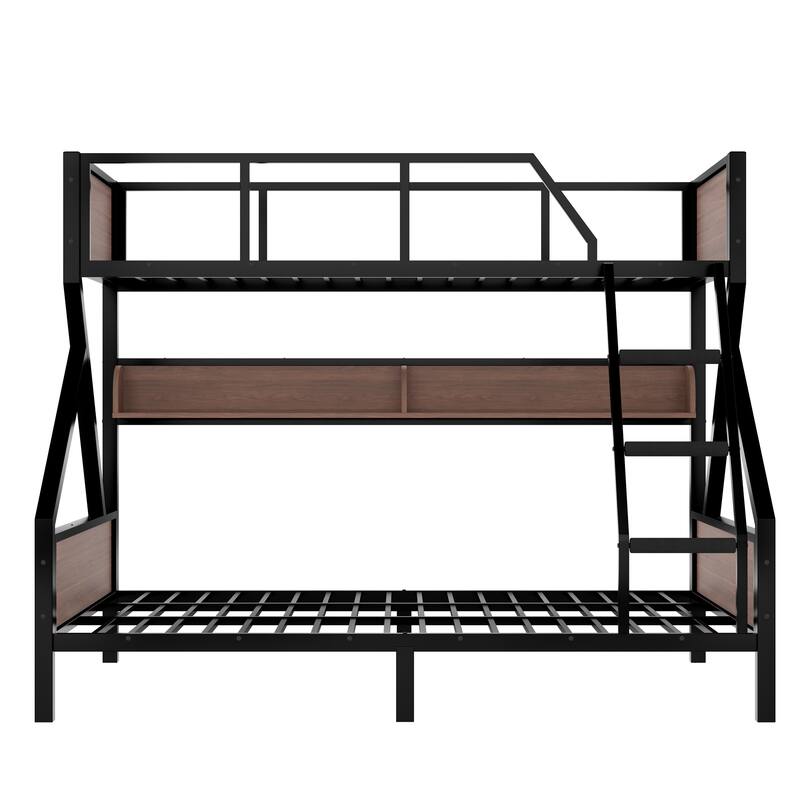 Twin XL over Queen Bunk Bed with Storage Shelves, Lights and Noise-Free Design