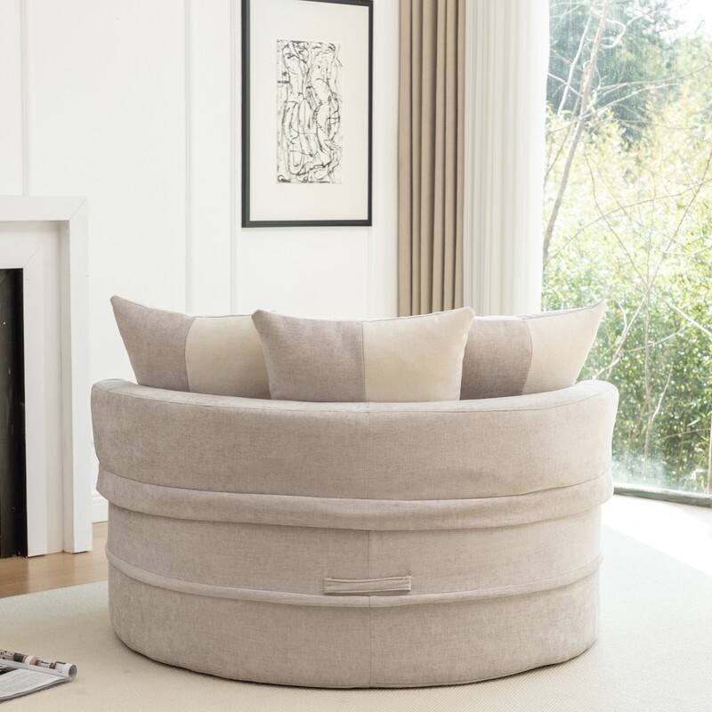 47.63" Round Lazy Fully Compression Sofa, Chenille, with Ottoman