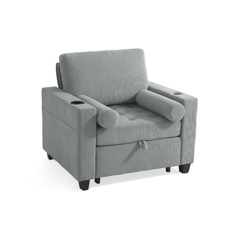 3-in-1 Corduroy Sleeper Sofa Pull-Out Bed Convertible Adjustable Loveseat with USB Port