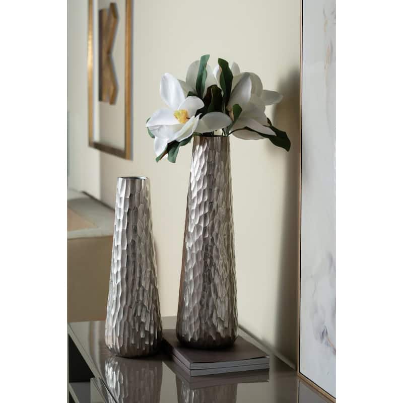 Diamond Pattern Aluminum Flower Vase - 19.25" - Silver