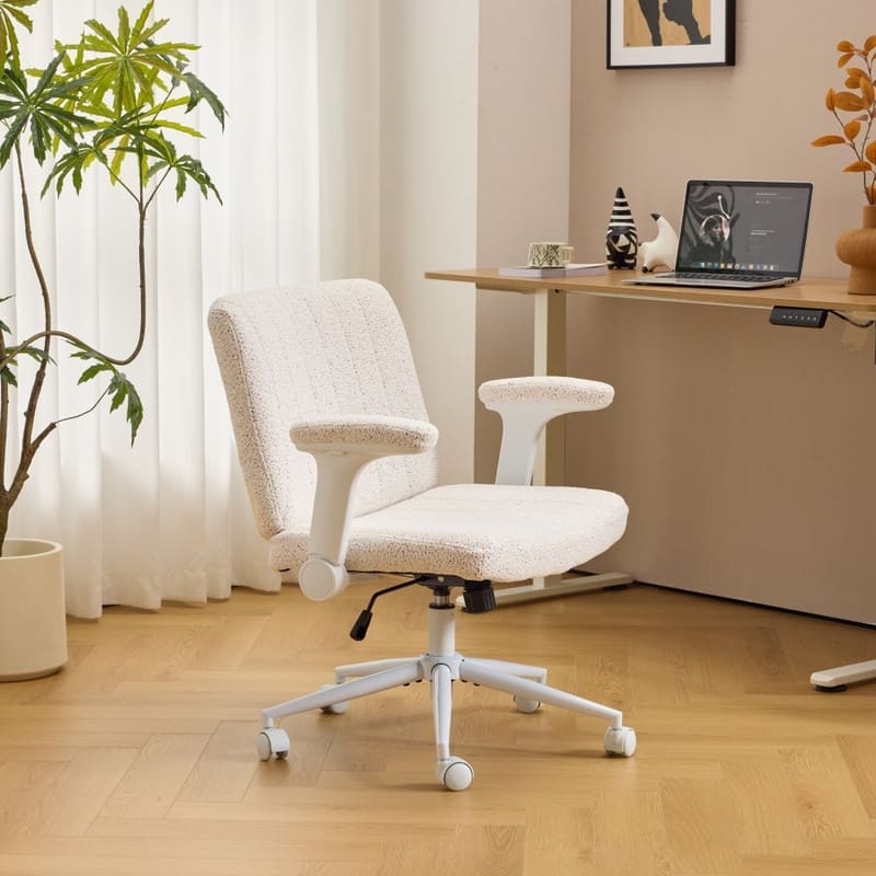 Speckled Chenille Swivel Chair With Flip-Up Arms For Cross-Legged
