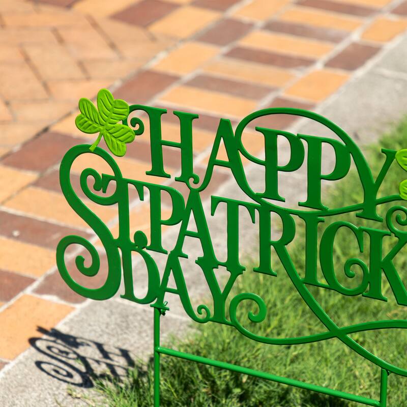 Glitzhome Happy St. Patrick's Day Metal Yard Stakes or Wall Sign