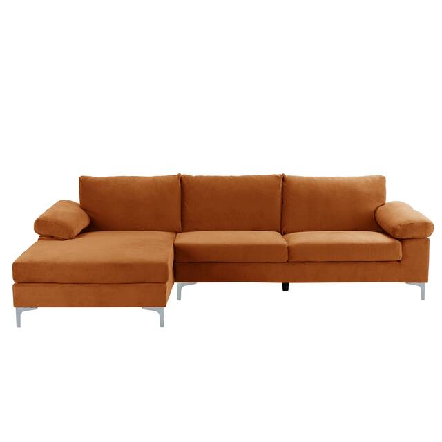 Velvet Upholstered L-Shape Sectional Sofa - Orange