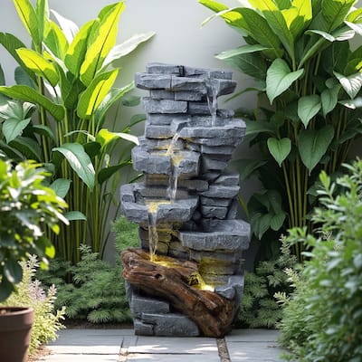 Vbal 7-Tier 39.37"H Outdoor 4-Tier Hand Crafted Polyresin Modern Planter Base Cascading Weather Resistant Fountain